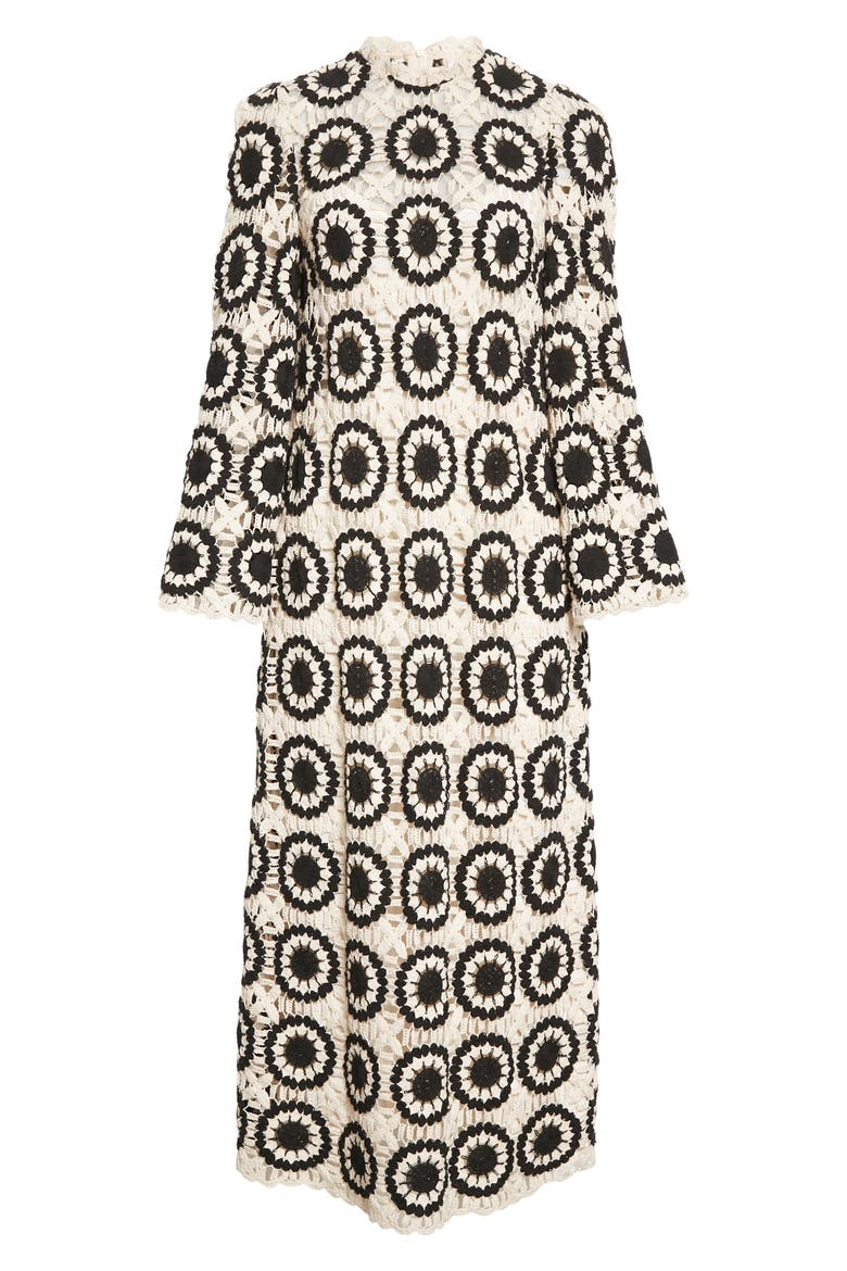 Ginger Long Sleeve Crochet Lace Midi Dress, Alternate, color, CREAM/ BLACK