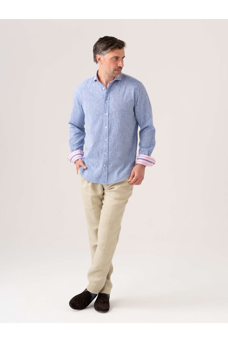 Cotton Linen Long Sleeve Shirt, Alternate, color, Mid Blue