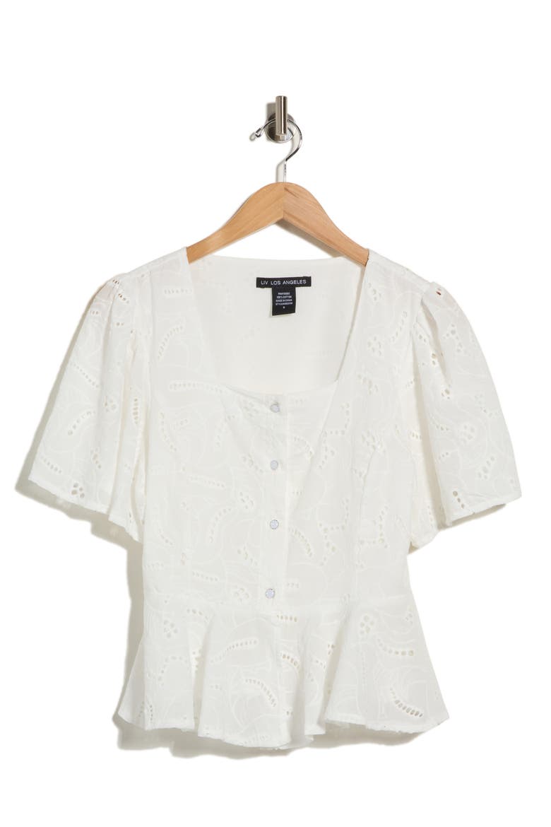 Square Neck Eyelet Top, Main, color, WHITE