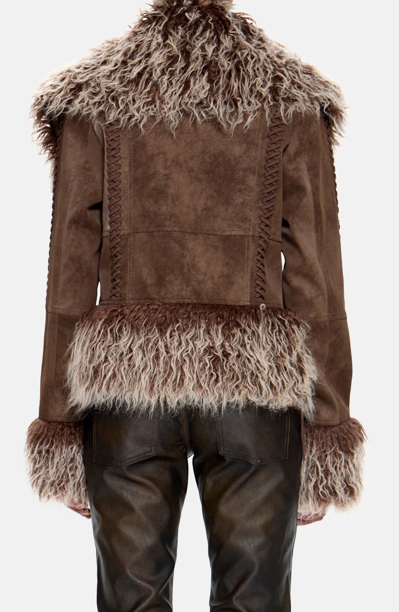 JADED LONDON Faux Fur Trim Faux Suede Jacket, Alternate, color, Brown