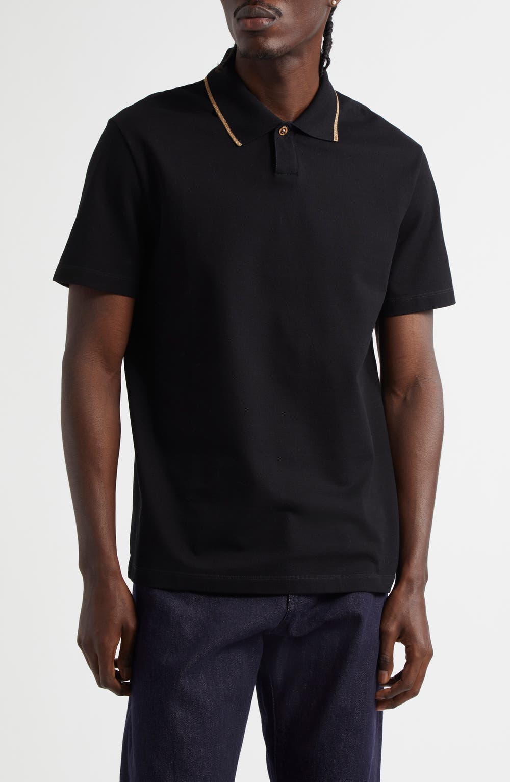 Contrast Trim Cotton Piqué Polo, color, BLACK