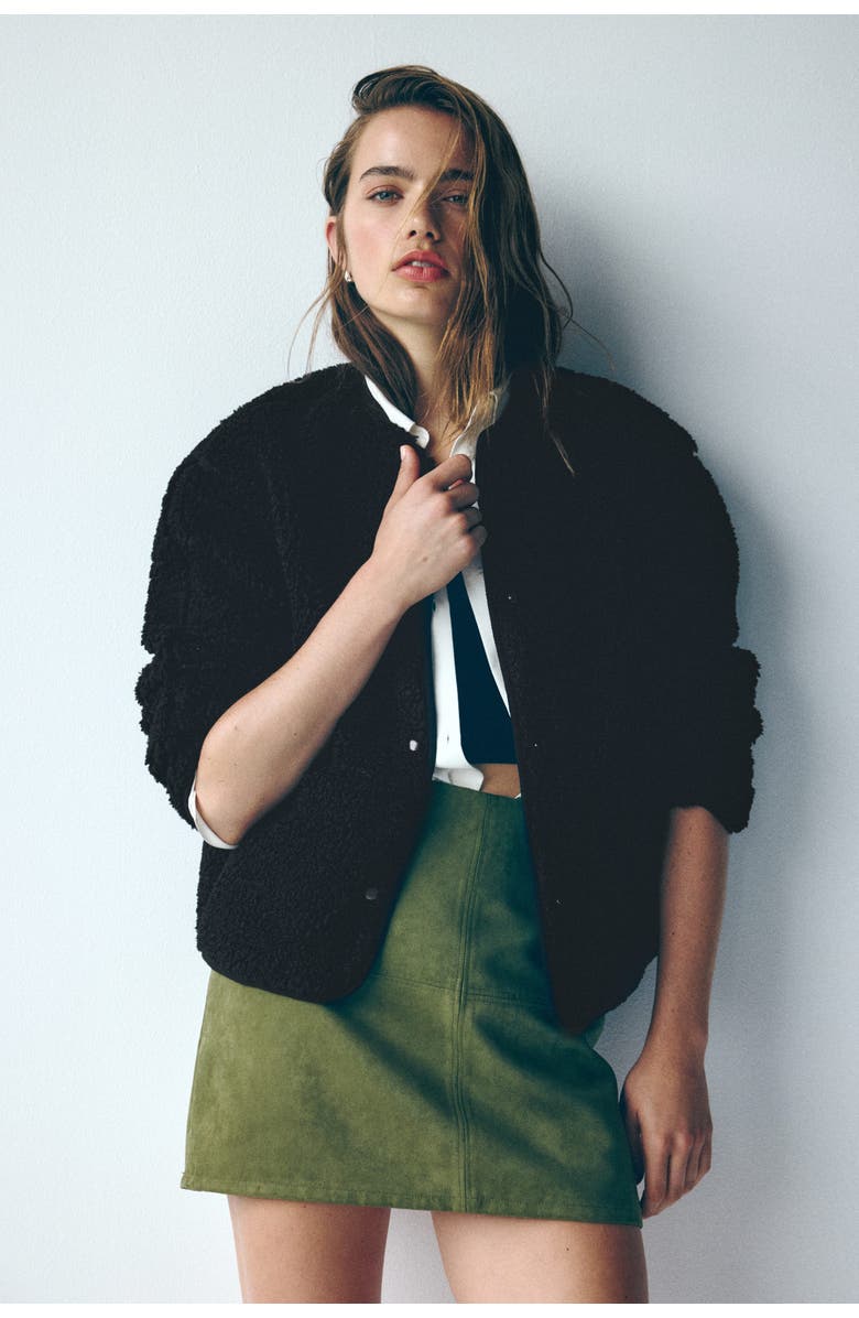 H&M Teddy Jacket, Alternate, color, Black