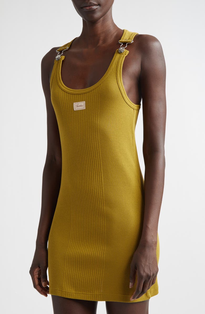 Jean Paul Gaultier Buckle Strap Rib Cotton Minidress, Alternate, color, Green