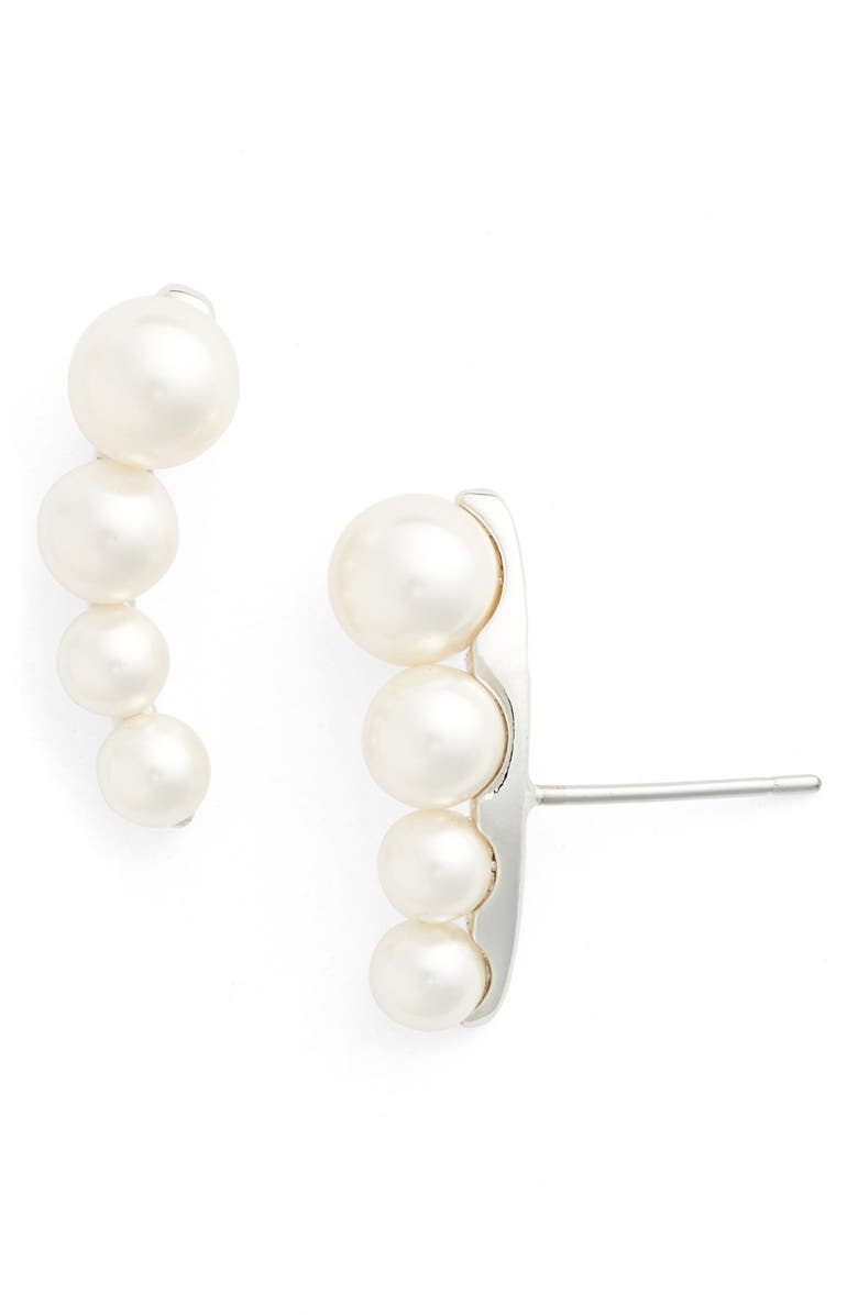 Nadri Faux Pearl Linear Earrings, Main, color, 