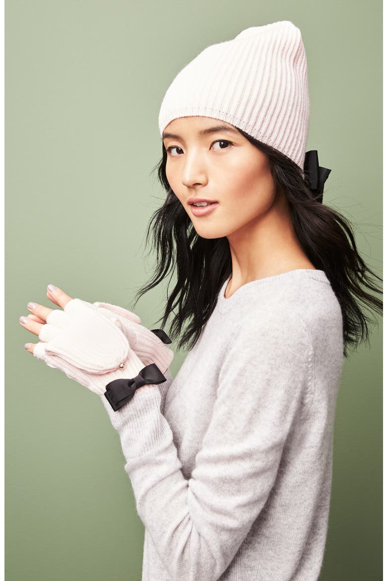 grosgrain bow convertible knit mittens, Alternate, color, MIDNIGHT WINE