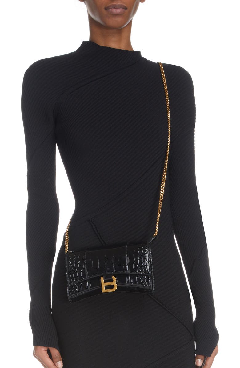 Balenciaga Hourglass Leather Wallet on a Chain, Alternate, color,