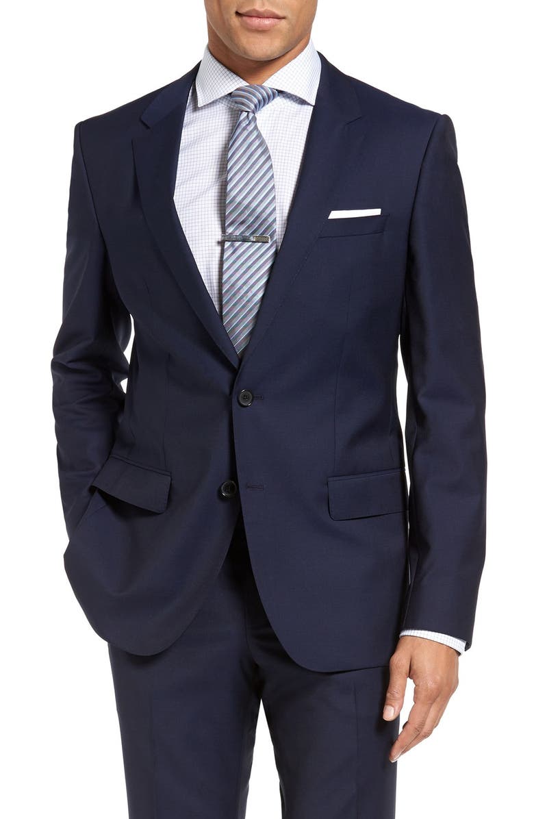BOSS Huge/Genius Trim Fit Navy Wool Suit, Alternate, color,