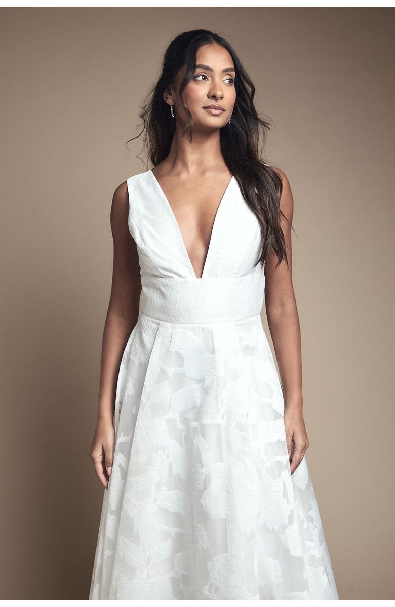 Coast Plunge V-Neck Jacquard Midi Dress, Alternate, color, Ivory