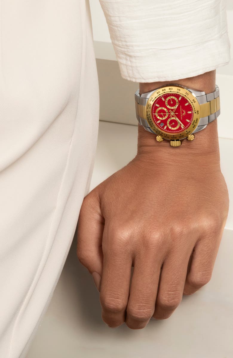 PORSAMO BLEU Alexis Two-Tone Multifunction Bracelet Watch, 37mm, Alternate, color, Two-Tone/ Red