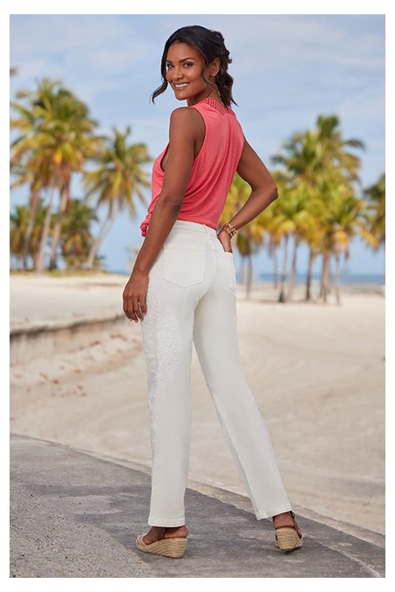 Women's Embroidered Straight Leg Jeans, Alternate, color, White