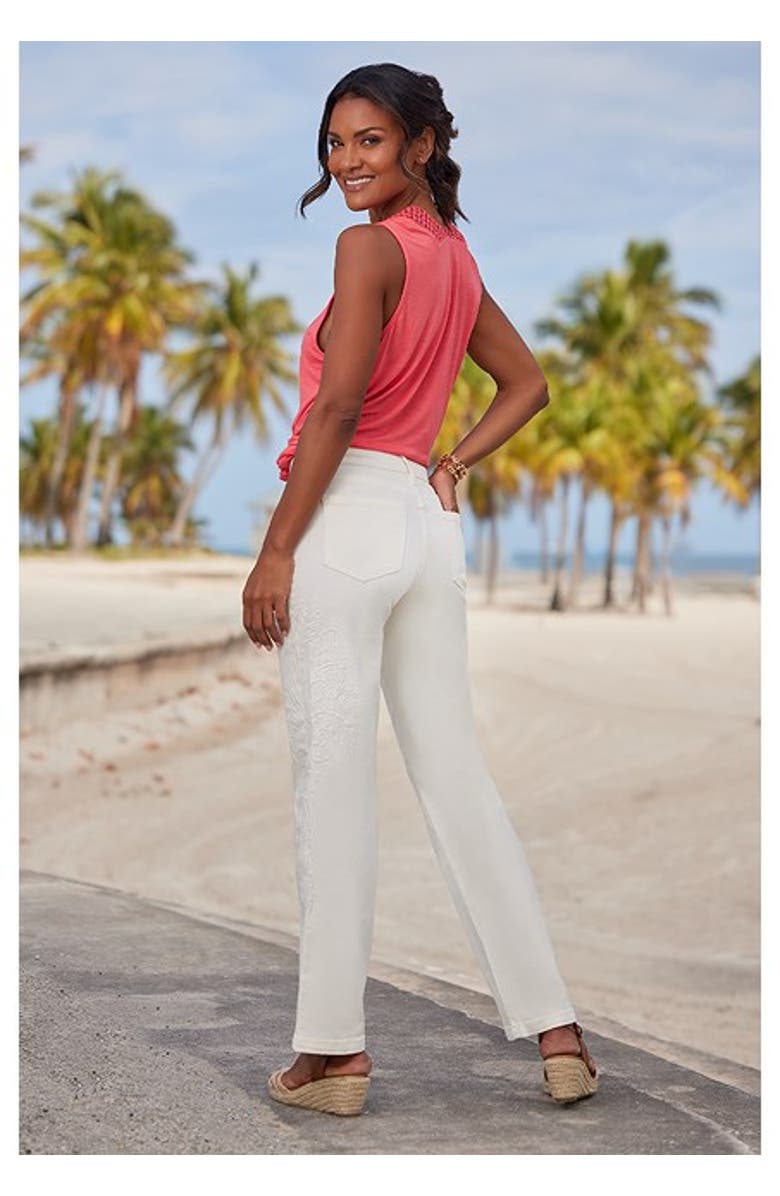 LASCANA Women's Embroidered Straight Leg Jeans, Alternate, color, White