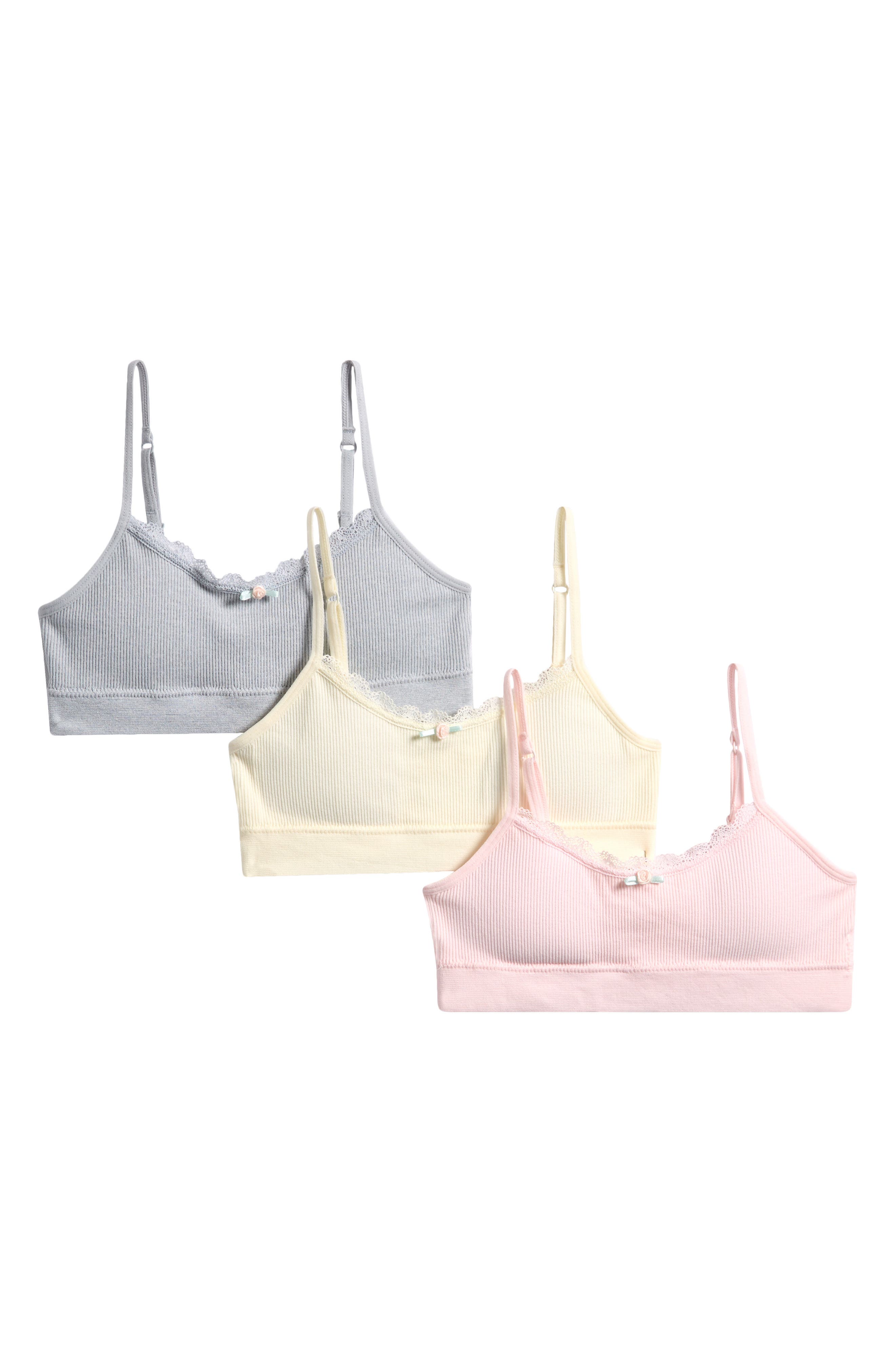 Laura Ashley Kids' Assorted 3-Pack Lace & Bow Bralettes