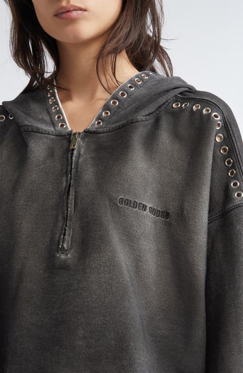 Golden Goose Journey Grommet Crop Half Zip Cotton Hoodie In Dark Anthracite