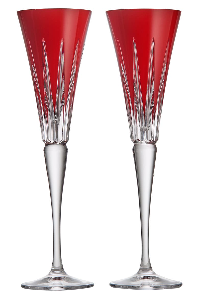 New Year Firework Set of 2 Crystal Flutes, Main, color, RED