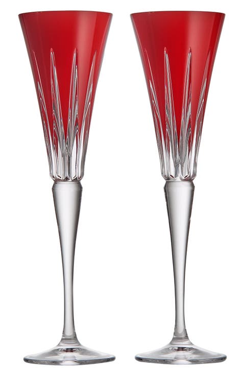 New Year Firework Set of 2 Crystal Flutes