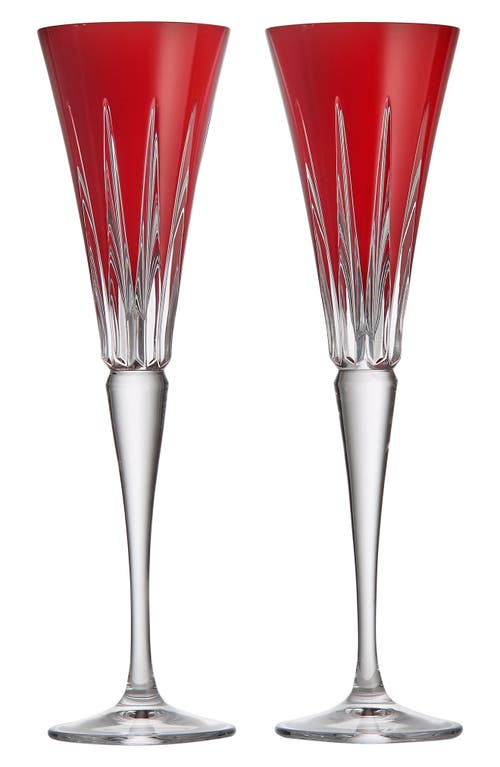 Waterford New Year Firework Set Of 2 Crystal Flutes In Red
