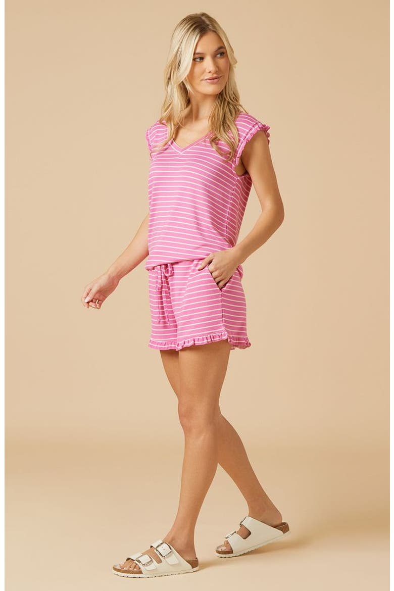 Dream Ruffle Tank Top with Shorts Set, Alternate, color, Fuchsia Stripe