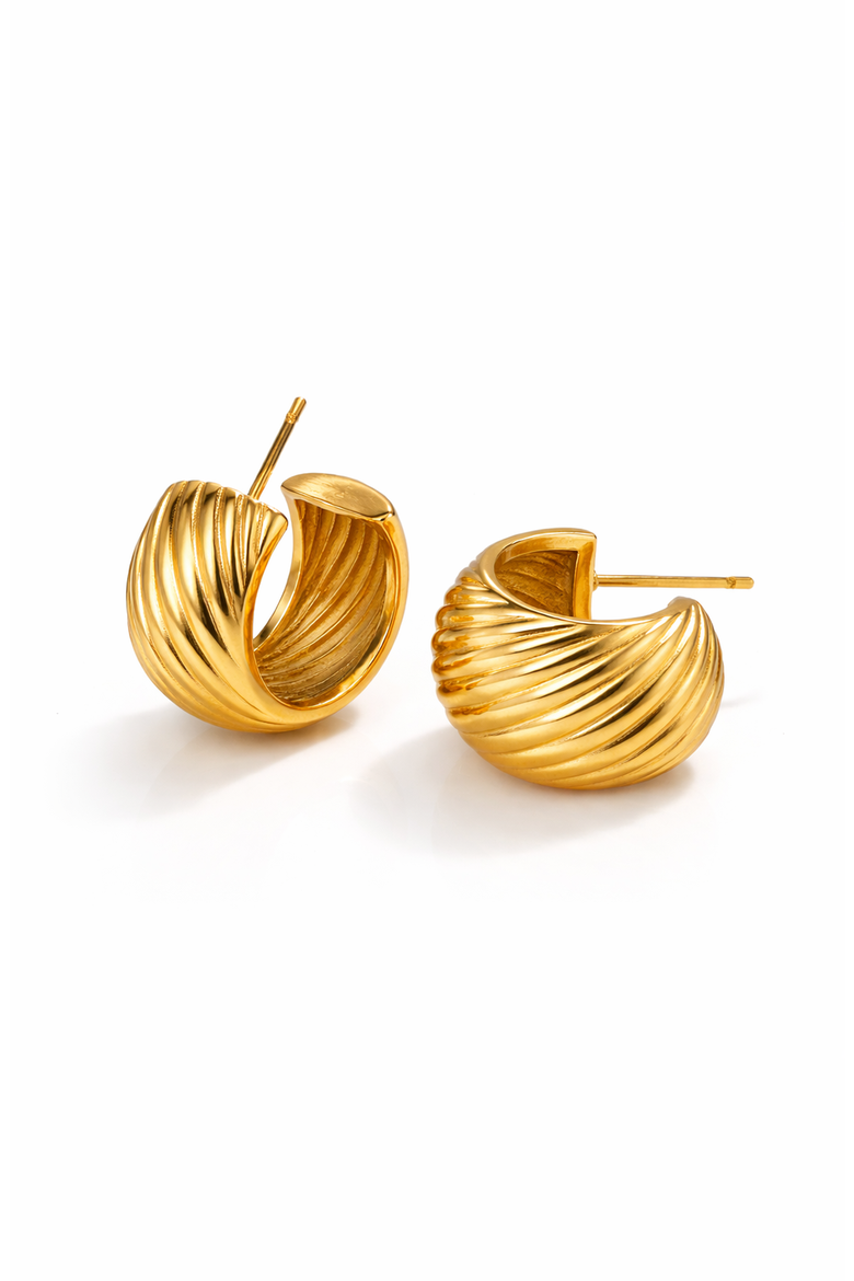 Sculptural Ribbed Stainless Steel Hoop Earrings, Main, color, Gold-Tone