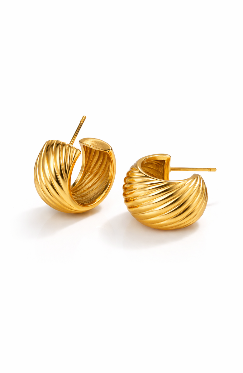 Kellery Sculptural Ribbed Stainless Steel Hoop Earrings, Main, color, Gold-Tone