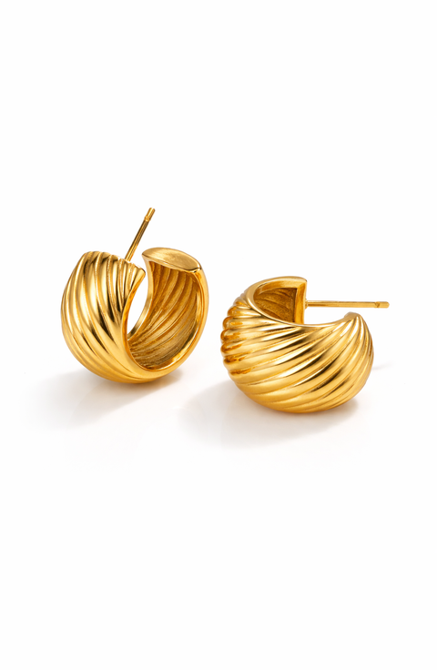 Sculptural Ribbed Stainless Steel Hoop Earrings