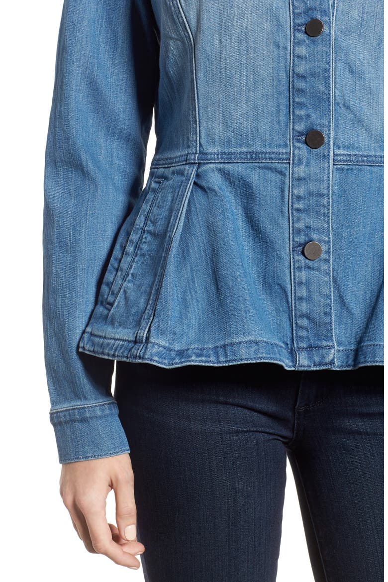 Peplum Denim Jacket, Alternate, color, MODERN WASH