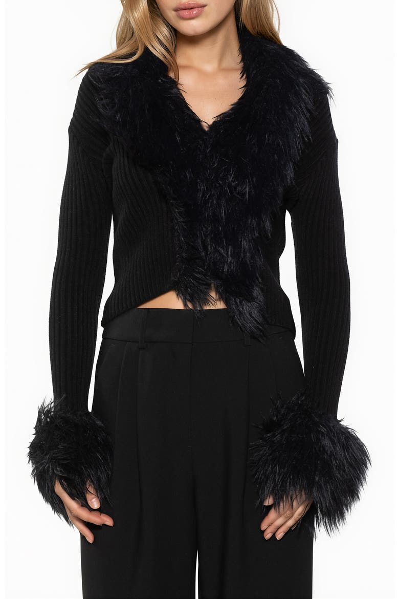 Kennedy Faux Fur Trim Sweater, Main, color, BLACK