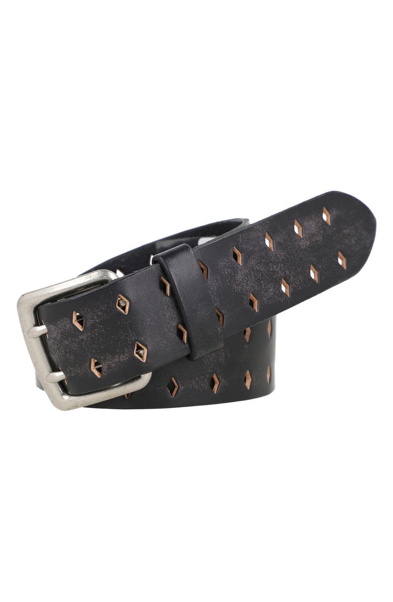 Frye Diamond Perforated Leather Belt, Main, color, Black