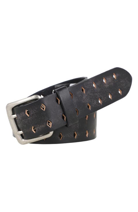 Diamond Perforated Leather Belt