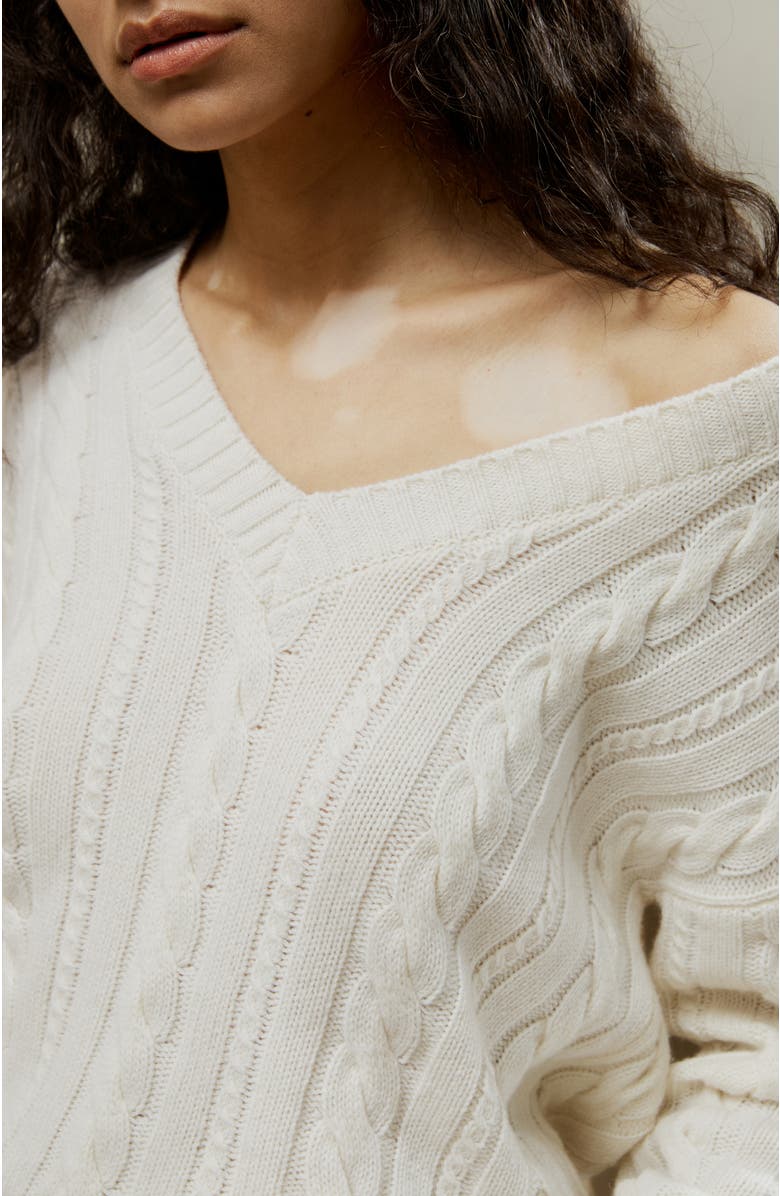 Lilysilk Women's Cable-Knit Wool-Cashmere Blend Sweater, Alternate, color, White