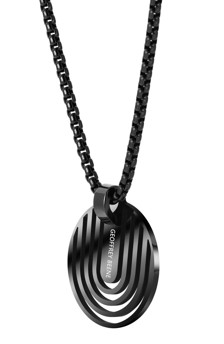 GEOFFREY BEENE Men's Stainless Steel Disc Plate Pendant Necklace, Alternate, color, Black