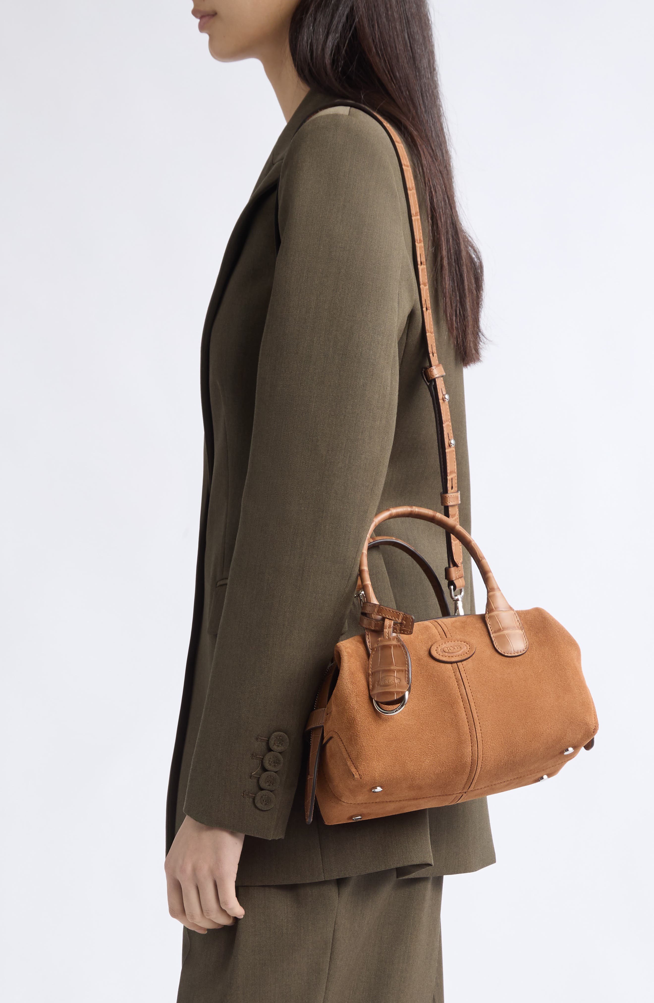 Bauletto Mini Croc Embossed Leather Crossbody Bag, Alternate, color, TERRA/ BISCOTTO