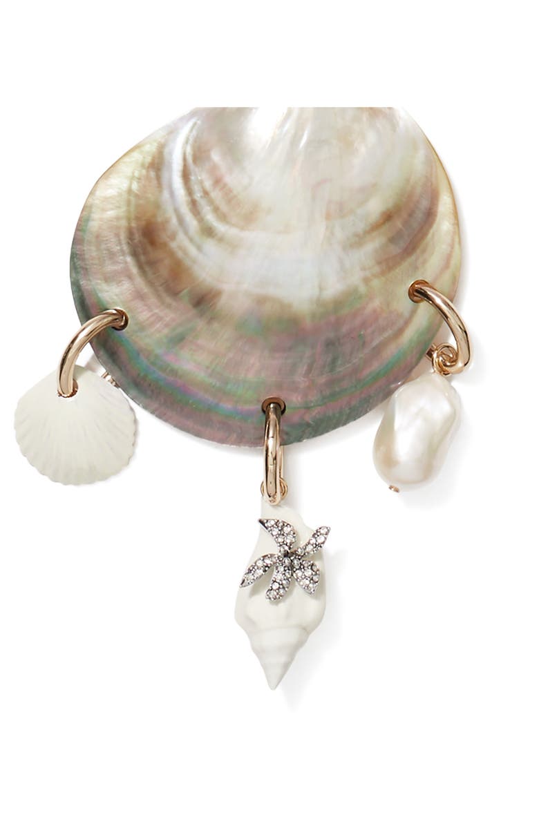 Tory Burch Shell & Cultured Pearl Pendant Necklace, Alternate, color, Black / Ivory