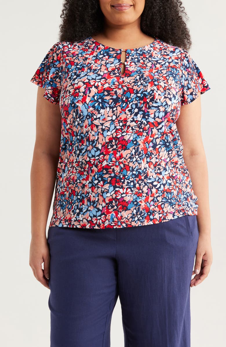 Jones New York Floral Flutter Sleeve Top, Main, color, 