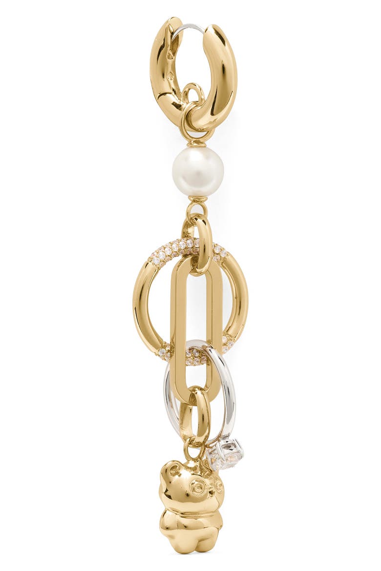 Imitation Pearl & Bear Linear Drop Earrings, Alternate, color, CREAM/ MIXED METAL