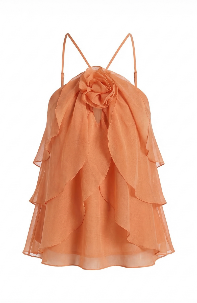Modenaire Halter Ruffle Chiffon Top, Alternate, color, Terracotta
