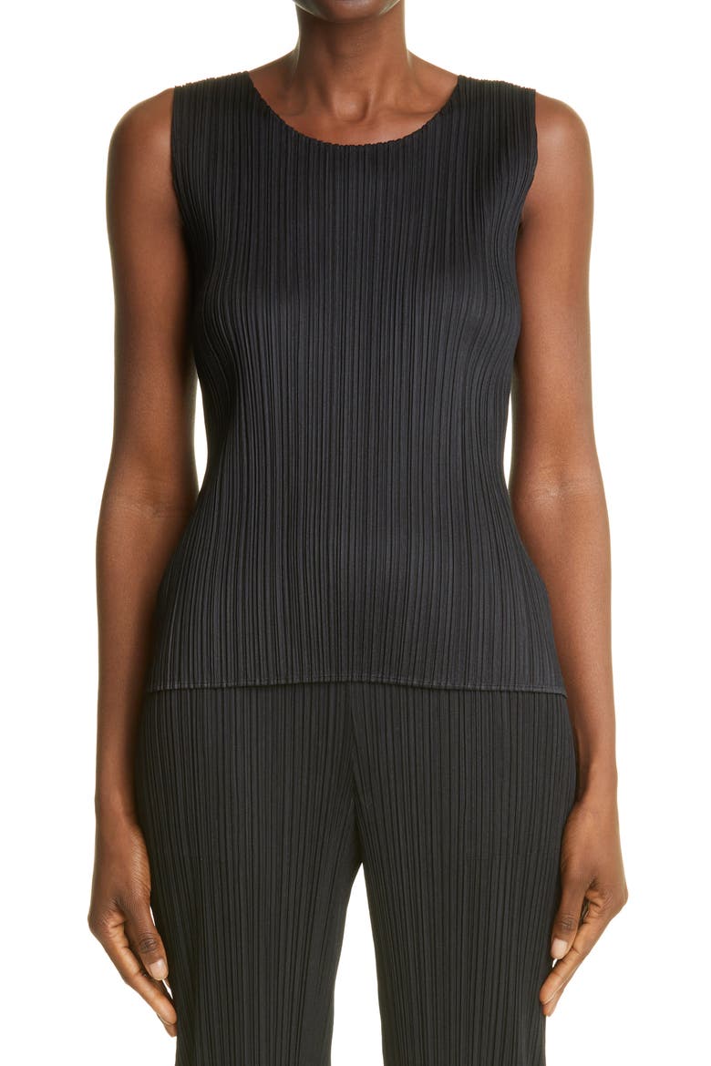 Basics Pleated Sleeveless Top, Main, color, BLACK