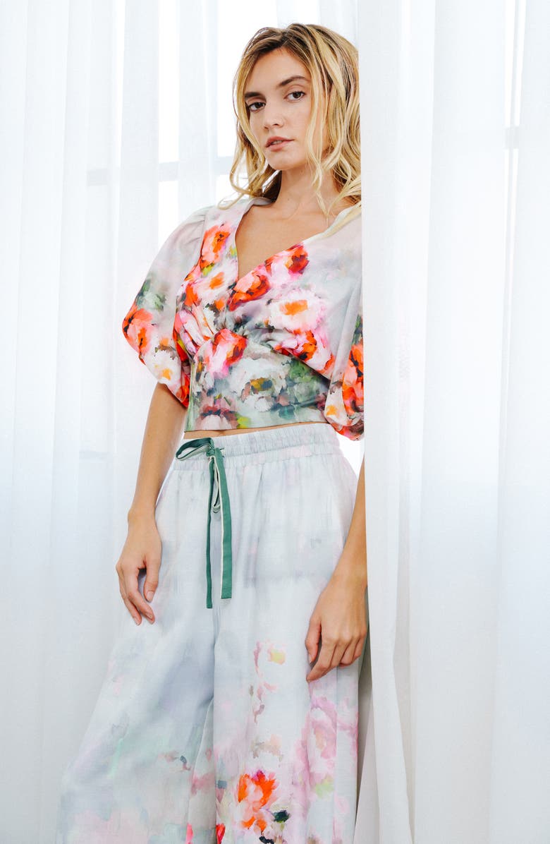 CIEBON Emel Floral Puff Sleeve Top, Alternate, color, Dove