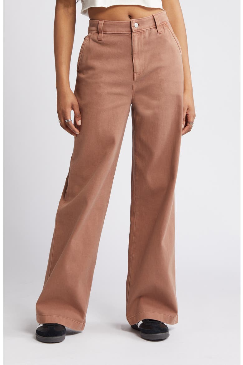 High Waist Wide Leg Twill Pants, Main, color, BROWN TOPAZ