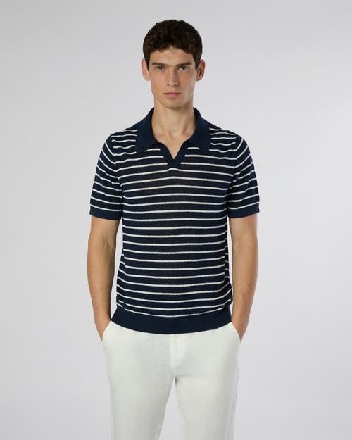 Onia Linen Johnny Polo Sweater in Deep Navy/white 