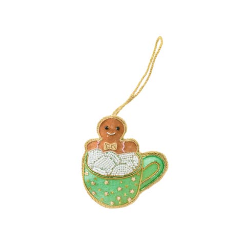 Beaded Gingerbread Mug Christmas Ornament