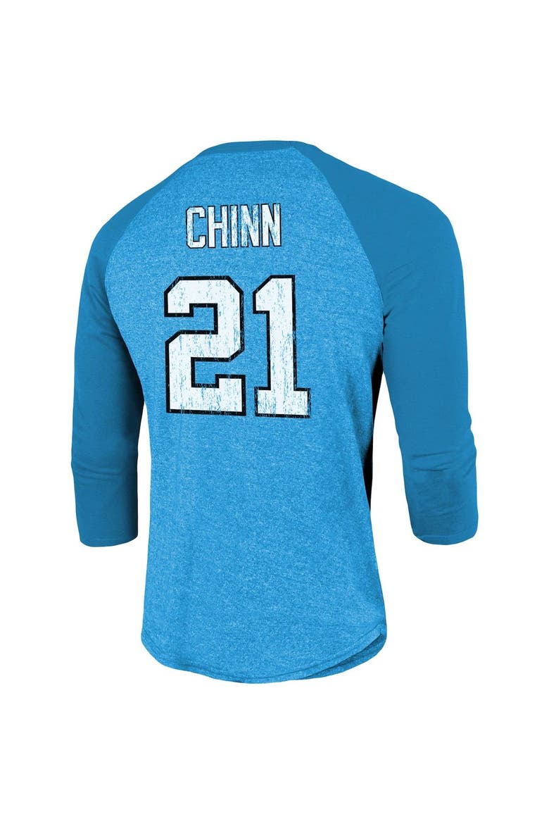 Men's Fanatics Branded Jeremy Chinn Blue Carolina Panthers Team Player Name & Number Tri-Blend Raglan 3/4-Sleeve T-Shirt, Alternate, color, Blue