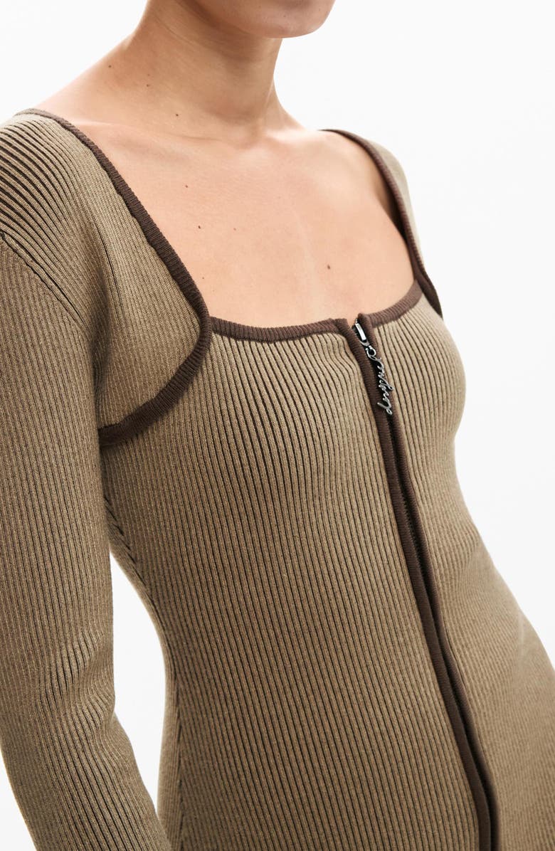 Desigual Rib Front Zip Minidress, Alternate, color, Brown