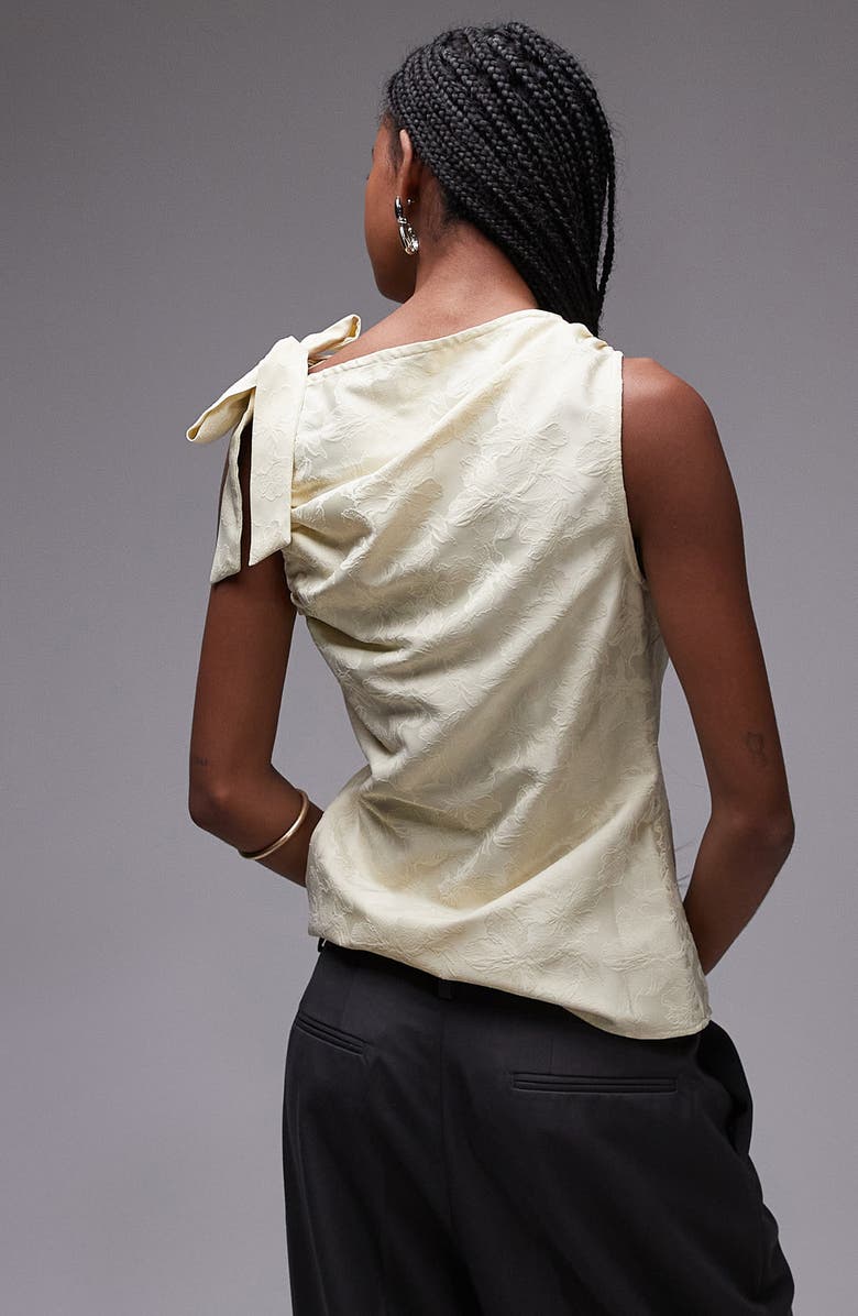 Topshop Floral Jacquard Ruched Cotton Top, Alternate, color, Cream