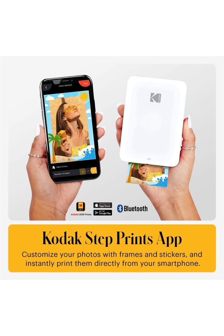 Step Slim Mobile Color Instant Photo Printer 2x3, Compatible with iOS and Android, Alternate, color, White