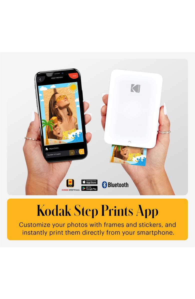 Kodak Step Slim Mobile Color Instant Photo Printer 2x3, Compatible with iOS and Android, Alternate, color, White