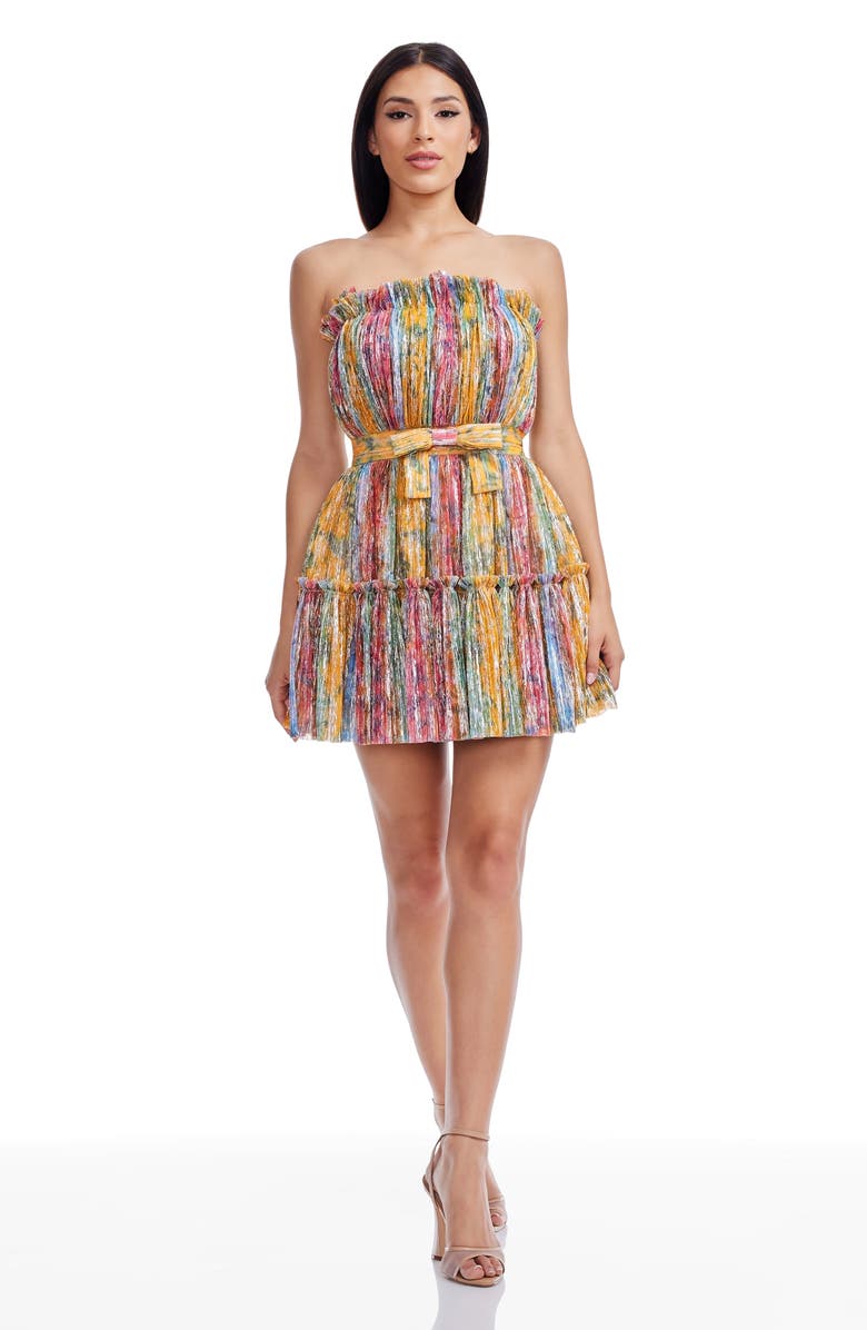 Dress the Population Petra Metallic Strapless Cocktail Minidress, Alternate, color, Amber Multi