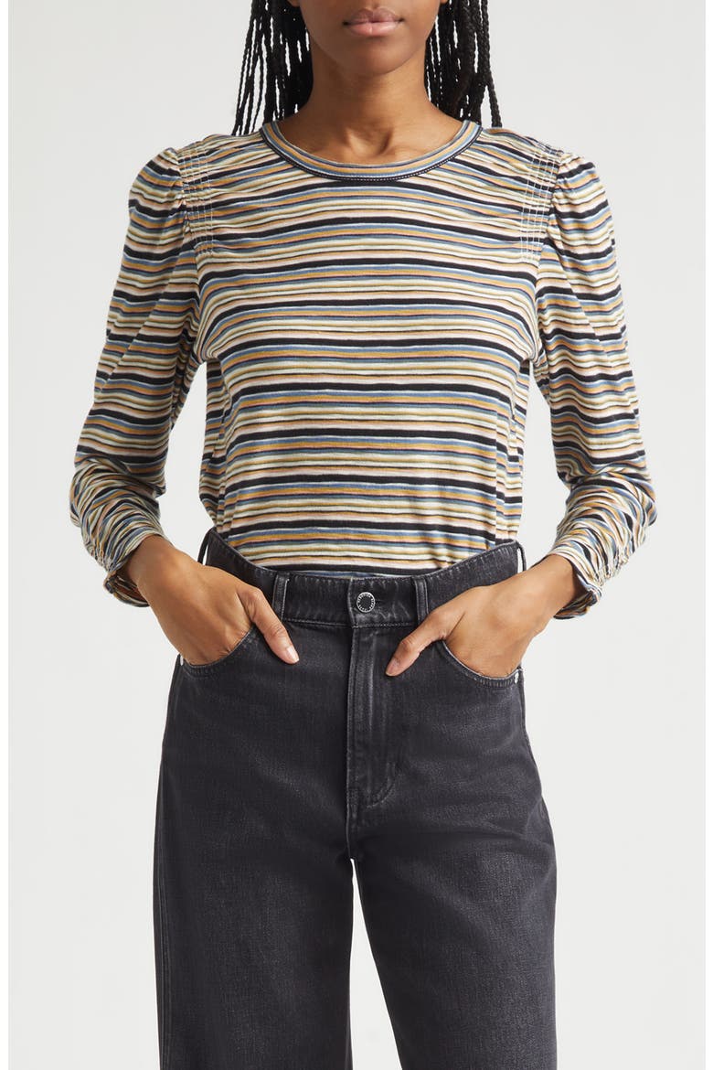 Remus Stripe Ruched Long Sleeve T-Shirt, Main, color, VARIEGATED MULTI STRIPE