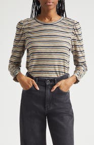 Veronica Beard Remus Stripe Ruched Long Sleeve T-Shirt