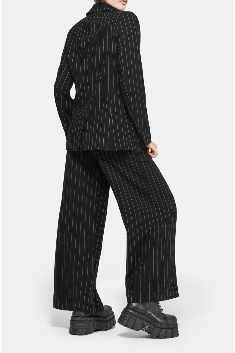 Charli Pinstripe Buckle Oversized Blazer, Alternate, color, Black