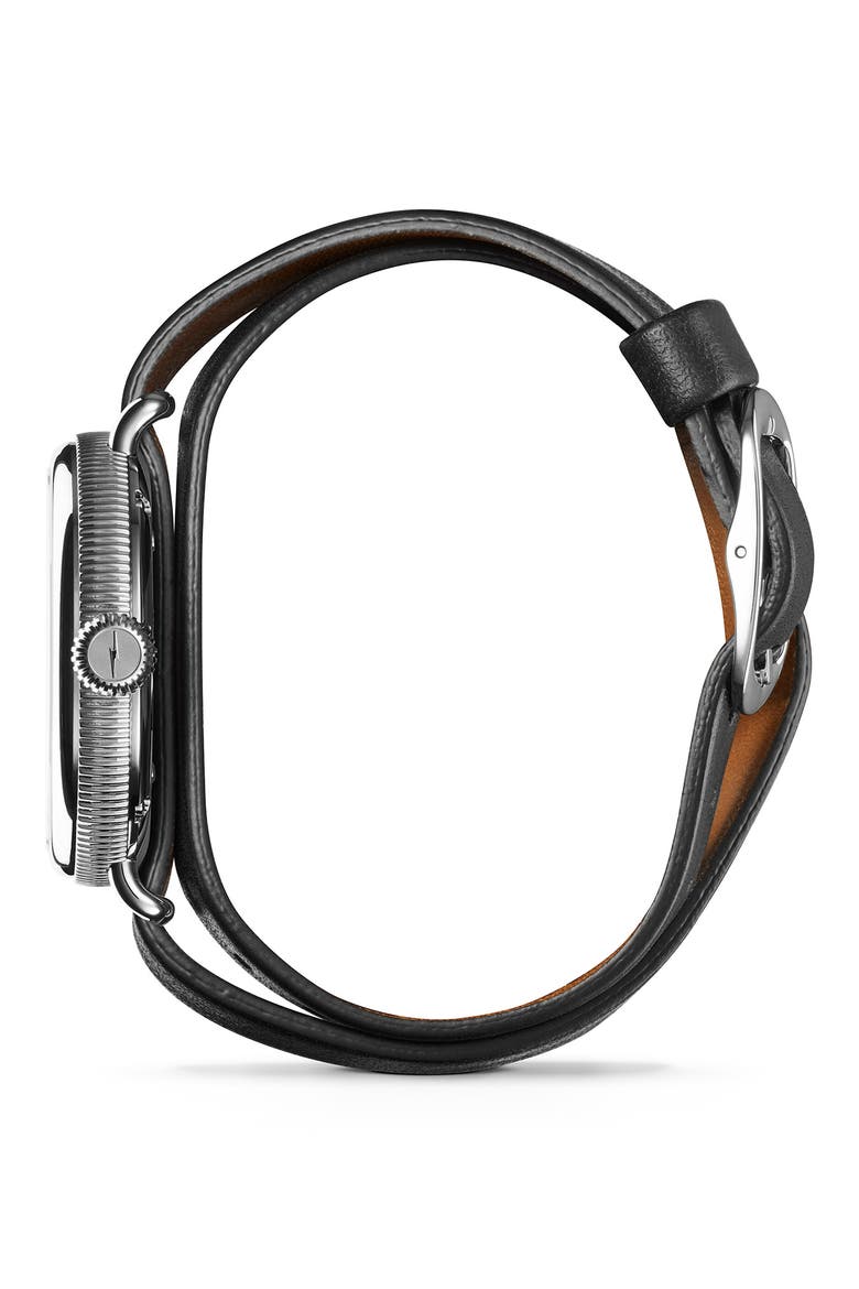 Birdy Double Wrap Leather Strap Watch, 38mm, Alternate, color, BLACK